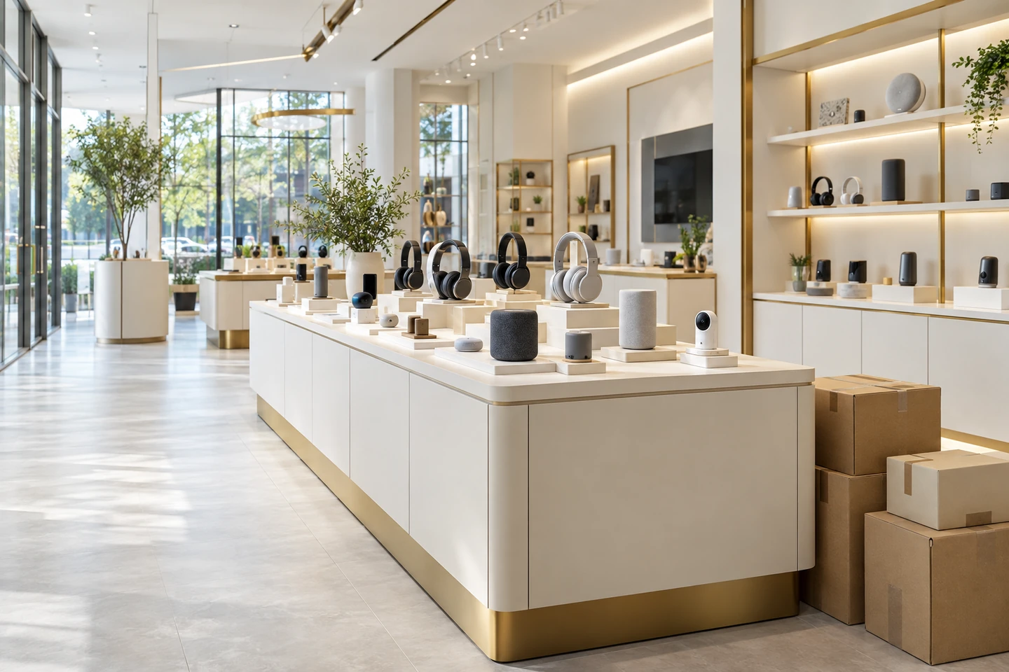 Illustrative consumer-electronics retail display prepared for a market launch