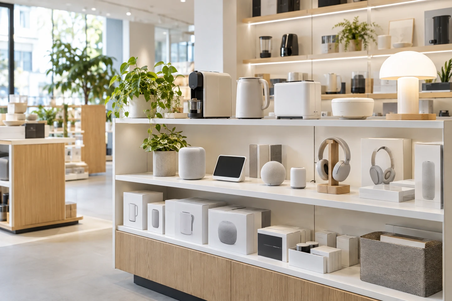 Illustrative consumer-electronics and home-product retail display